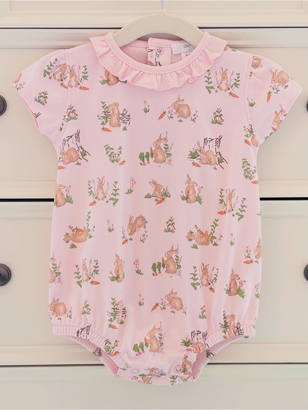 EUC Baby Loren Pima Cotton Light Pink Bunny Bubble Size 9-12 Months